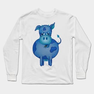 Chill Cow - Peaceful Blue Cartoon Cow Long Sleeve T-Shirt